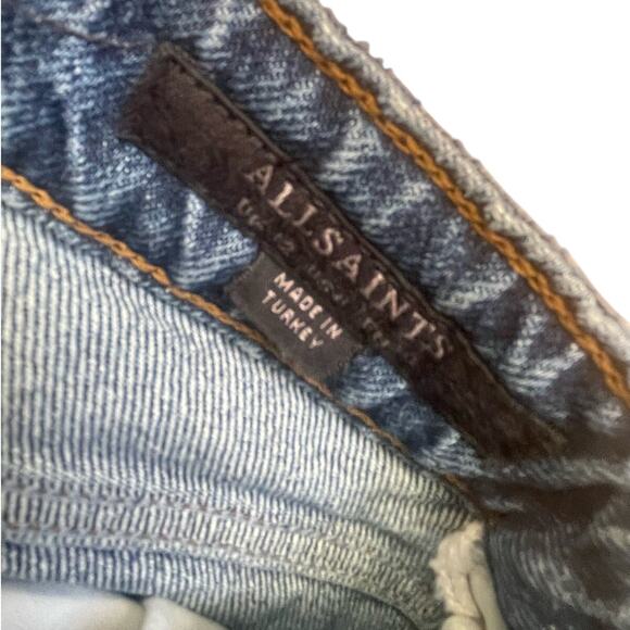 Allsaints Distressed Denim Jean Mini Skirt Size 8 - Picture 3 of 3